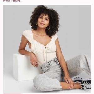 White Tie Front Milkmaid Bodysuit